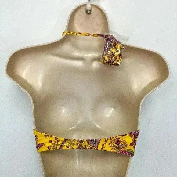 Reimagined by J Crew Womens Large Bikini Swin Top Gold Floral Print Extra Strap - Picture 2 of 11